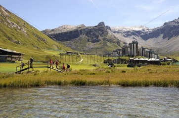 Tignes Lake and resort in Summer France Alps