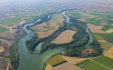 Ebro river meander Gelsa and Quinto villages Spain