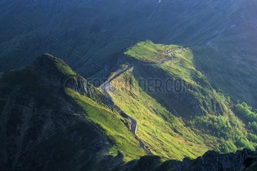 Road on the mountain peaks of Cantal France