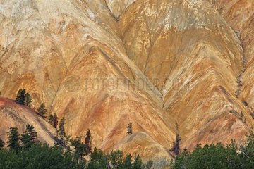 Erosion of hills showing the colors of metal oxides Canada