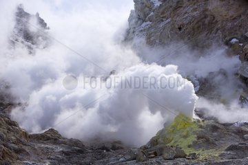 Sulfur fumarole on a volcano Hokkaido Japan