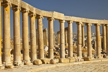 Oval forum of the Greek ruins of Jerash in Jordan