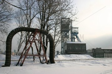 Coal mine and urban heating duct under snow Poland