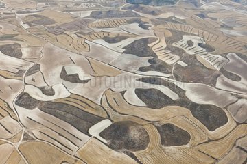 Aerial view of fields in Aragon Spain