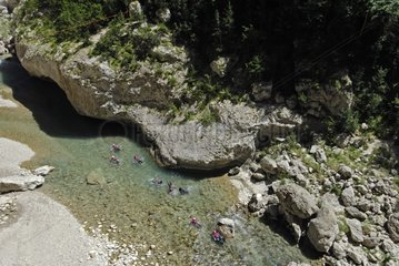Group of canyoning going down the Verdon France