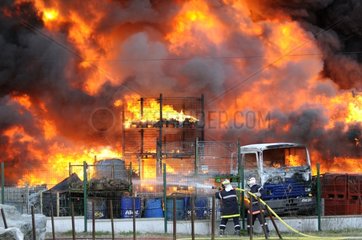 Fire in a warehouse trucks France