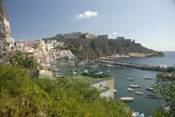 Port of Corricella on Procida island off Naples Italia