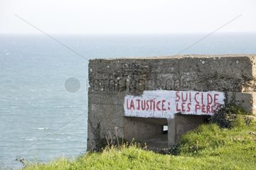 Graffiti auf einem Bunker in der NÃ¤he des Manche PlouÃ©zec Frankreich