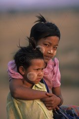 Portrait of two sisters Bagan Myanmar