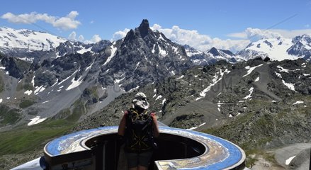 Tourist at Viewpoint atop the Saulire - Alpes France
