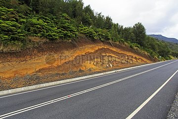 Roadside cut showing the ground layers - Patagonia Chili