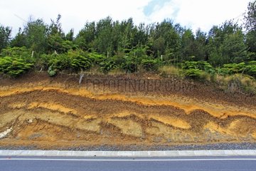 Roadside cut showing the ground layers - Patagonia Chili