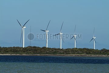 Wind mill farm overhanging the beach South Australia