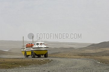 Amphibious Vehicle in Jokulsarlon glacial lagoon Iceland