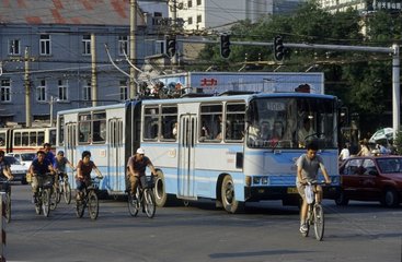 Tramway and cycles in Beijing China