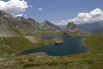 Glacial Lake blocked by a rocky lock Italian Alps