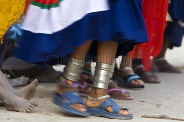 Movement of feet of Taru people dancers Terai India