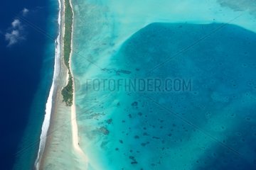 Aerial view of an island of the archipelago of Maldives