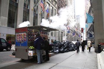 Street vendor in quarter of Wall Street New York