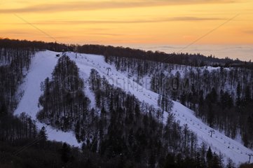 Ski resort of La Bresse at sunset Vosges France