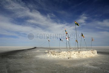 Flags Salt hotel in the Salar Uyuni Altiplano of Bolivia