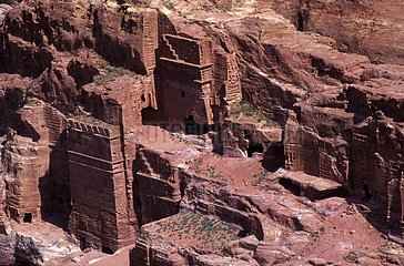 Entries of tombs dug in the mountain Petra Jordan