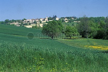 Fields and village of Marsolan in Gers
