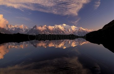 Mont Blanc massif reflection in a lake