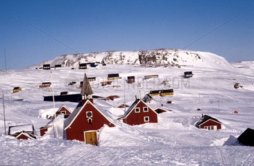 Village of Ittorqqottoormiit in winter Greenland
