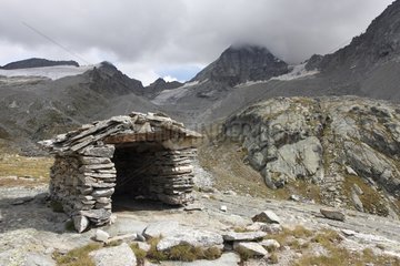 Shelter with stones Gran Paradiso peak National Park Italia