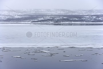 Gefrorener Fjord im Winter Varanger Norwegen