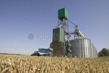 Vue des silos de coopératives agricoles durant la moisson