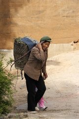 Frau  die die Felder in der NÃ¤he von Shaxi Yunnan China zurÃ¼ckkehrt