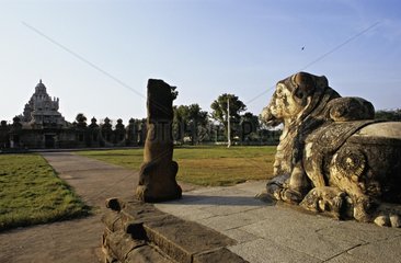 Statue von Nandi und Tempel Tamil Nadu India