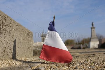 Flag on the grave of a war veteran Auvers sur Oise France