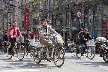 Cyclists in Shanghai China