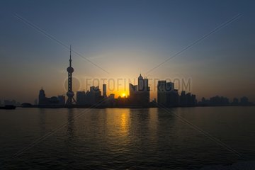 Sunrise on the Pudong district in Shanghai China