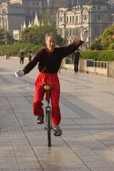 Unicycle on the Bund in Shanghai China