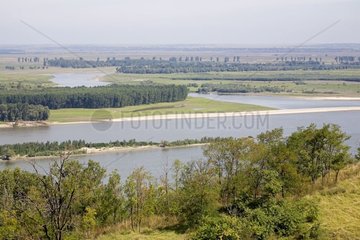 The Olt River getting in the Danube in Bulgaria