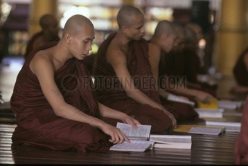 Junge Bhikkhus  der in einem Kloster Burma betet