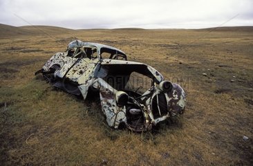 Old car wreck in grasslands Saskatchewan Canada