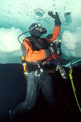 Diving under ice Alps Europe