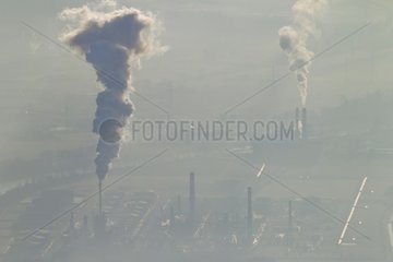 Factory and chimneys of the town of Monthey Switzerland