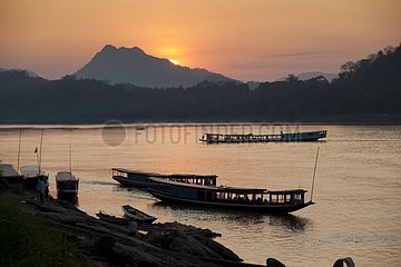 The Mekong River at sunset in Luang Prabang in Laos