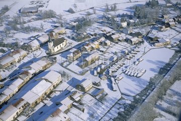 Village of Lagarde with river port under snow Moselle
