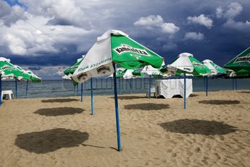 Parasols on a touristic beach Black Sea coast