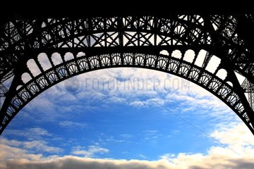 Structure of a metal arch of the Eiffel Tower Paris France