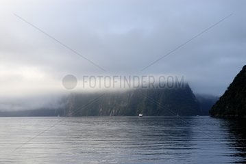Tourist boats in a fjord Fiordland National Park New Zealand