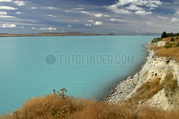 Turquoise water of the Lake Pukaki New-Zealand