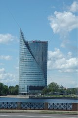 Building of glass at the edge of water Riga Latvia